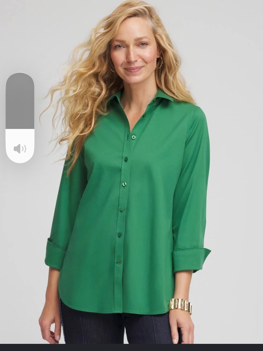 Chico's Emerald Green Button-Up Blouse